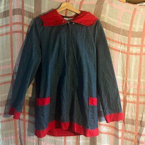 Nooworks hooded denim jacket with red trim L